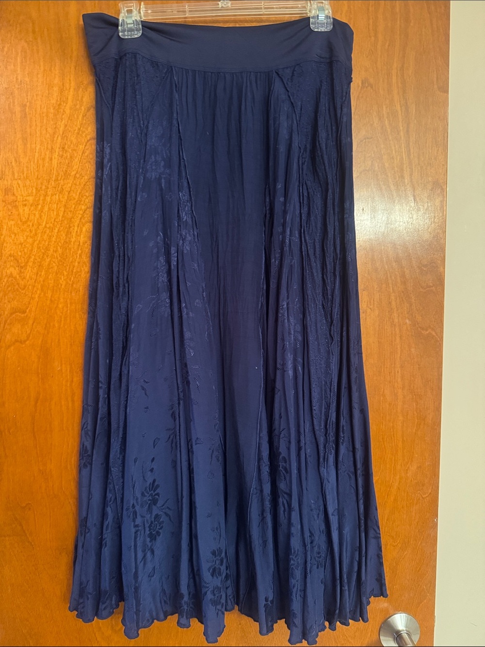Coldwater Creek Navy Floral-Texture Maxi Skirt
